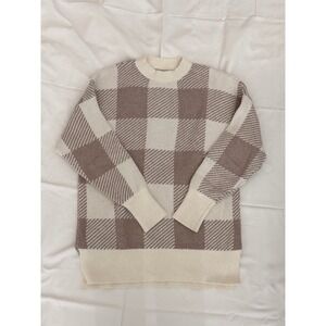 Abercrombie & Fitch PinkBeige and Off-White Oversized Knit Long Crewneck Sweater